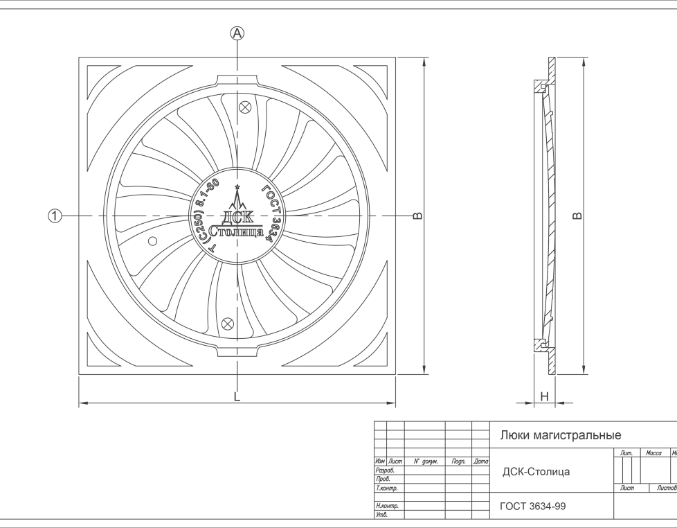 Люк канализационный тяжёлый с квадратным корпусом плавающего типа (К, В, Д, ТС, ГТС, ТСОД, Г) (тип Т С250 8.1-60)
